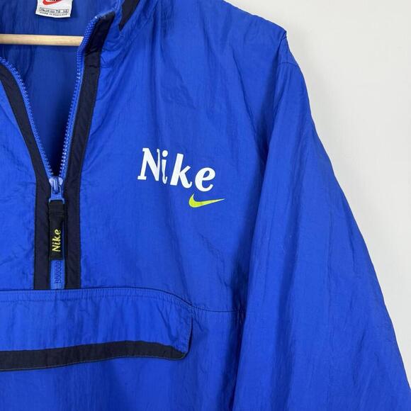 Vintage 90s Nike Pullover Windbreaker Jacket Blue Black Trim Big Pocket XL Y2K - Picture 3 of 12